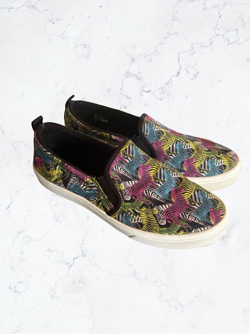 Skechers Black Textile Slip-On Shoes Zebra Animal Print